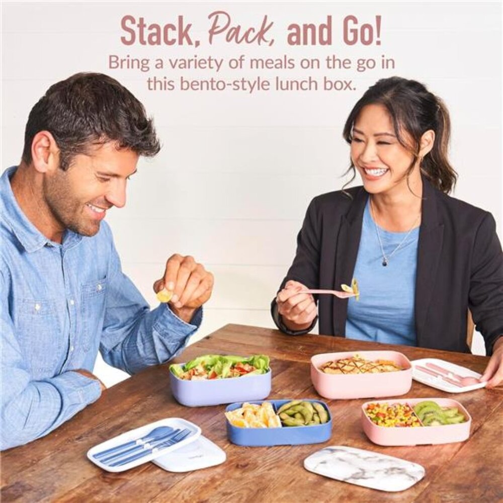 Adult Bento Box, Stackable 3-Compartment Lunch Box with Removable Utensil Set - Picture 6 of 7